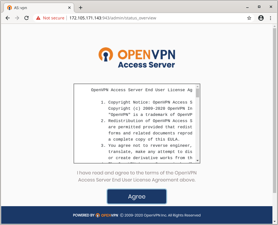 agree with eula openvpn as