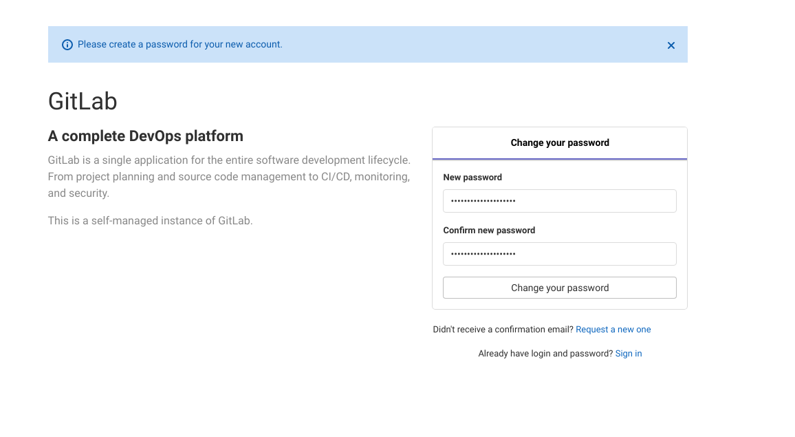 Gitlab create administrator password